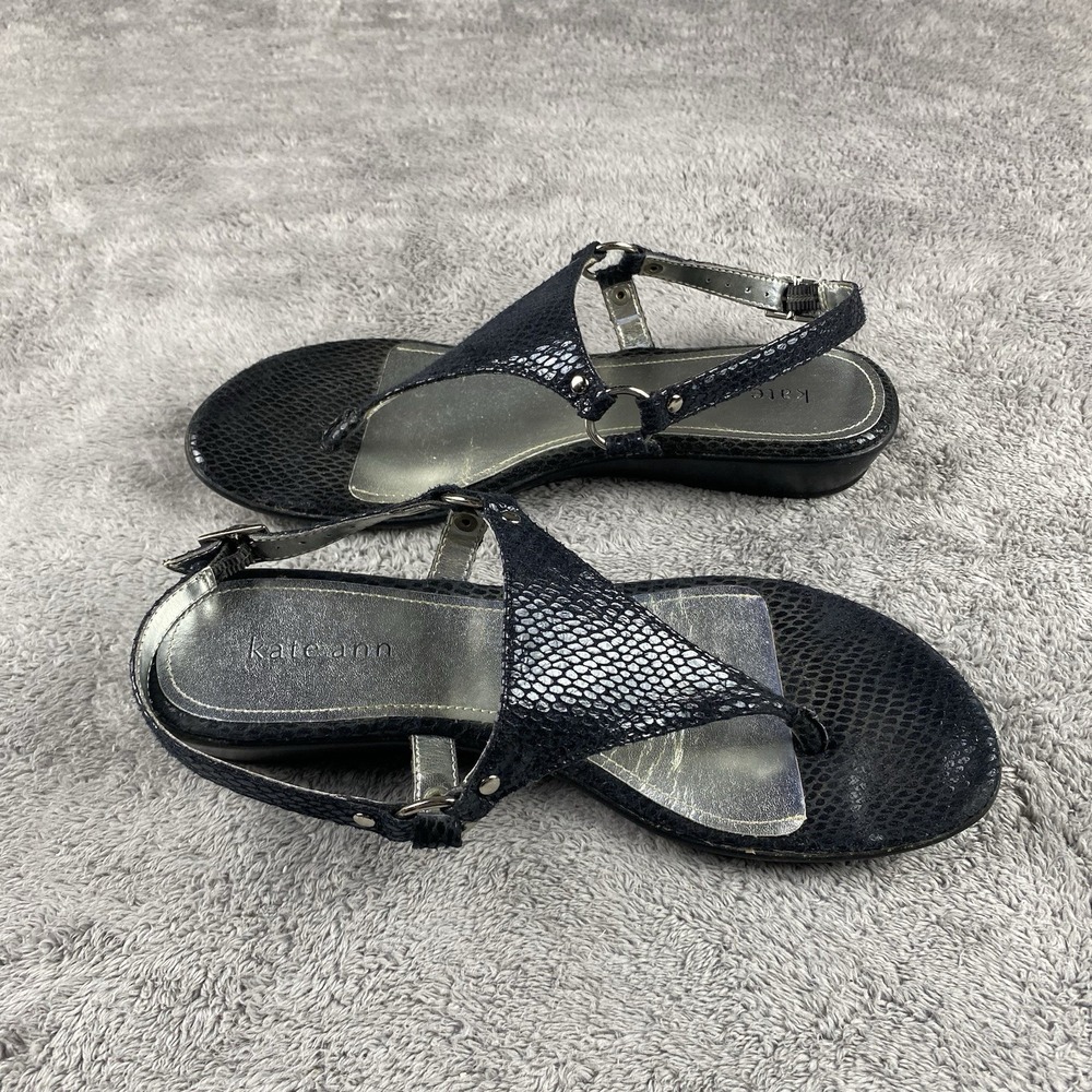 kate spade Black Textured Leather T-Strap Sandals